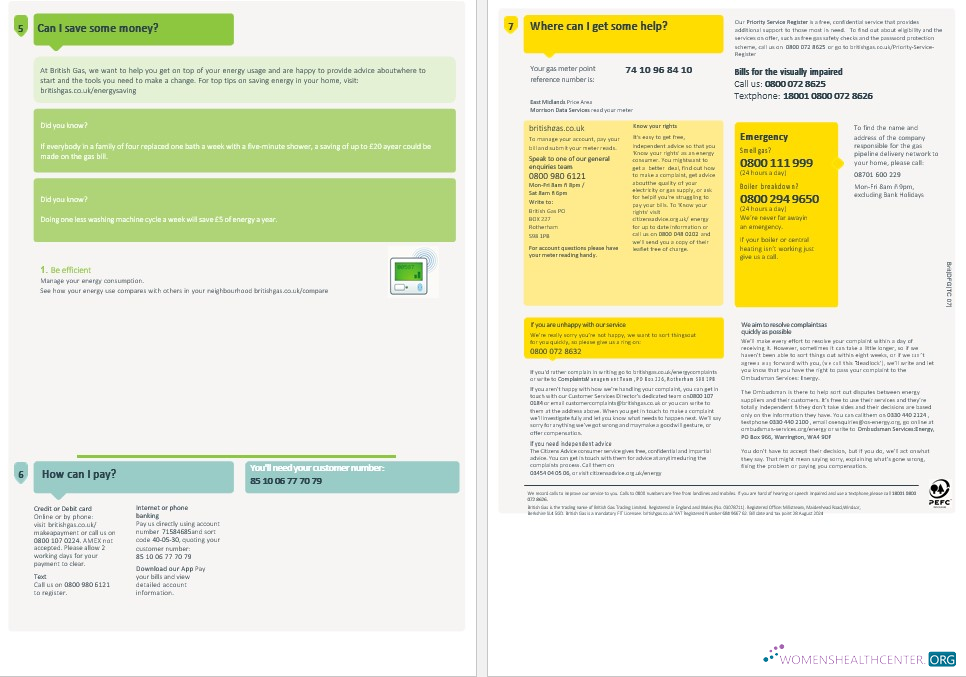 United Kingdom British Gas business utility bill, Word and PDF template, 4 pages 3 4